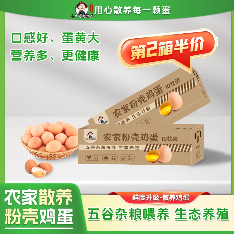 三德子【粉壳鸡蛋10枚】第2箱半价 正宗农家土鸡蛋新鲜营养早餐农场