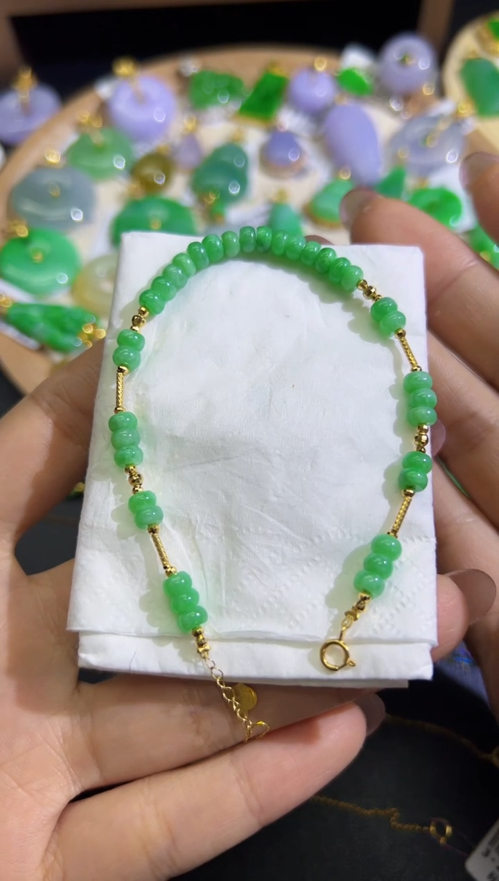 【闪购商品】翡翠手链18K金镶嵌Q缅料A货翡翠/支持复检/一件