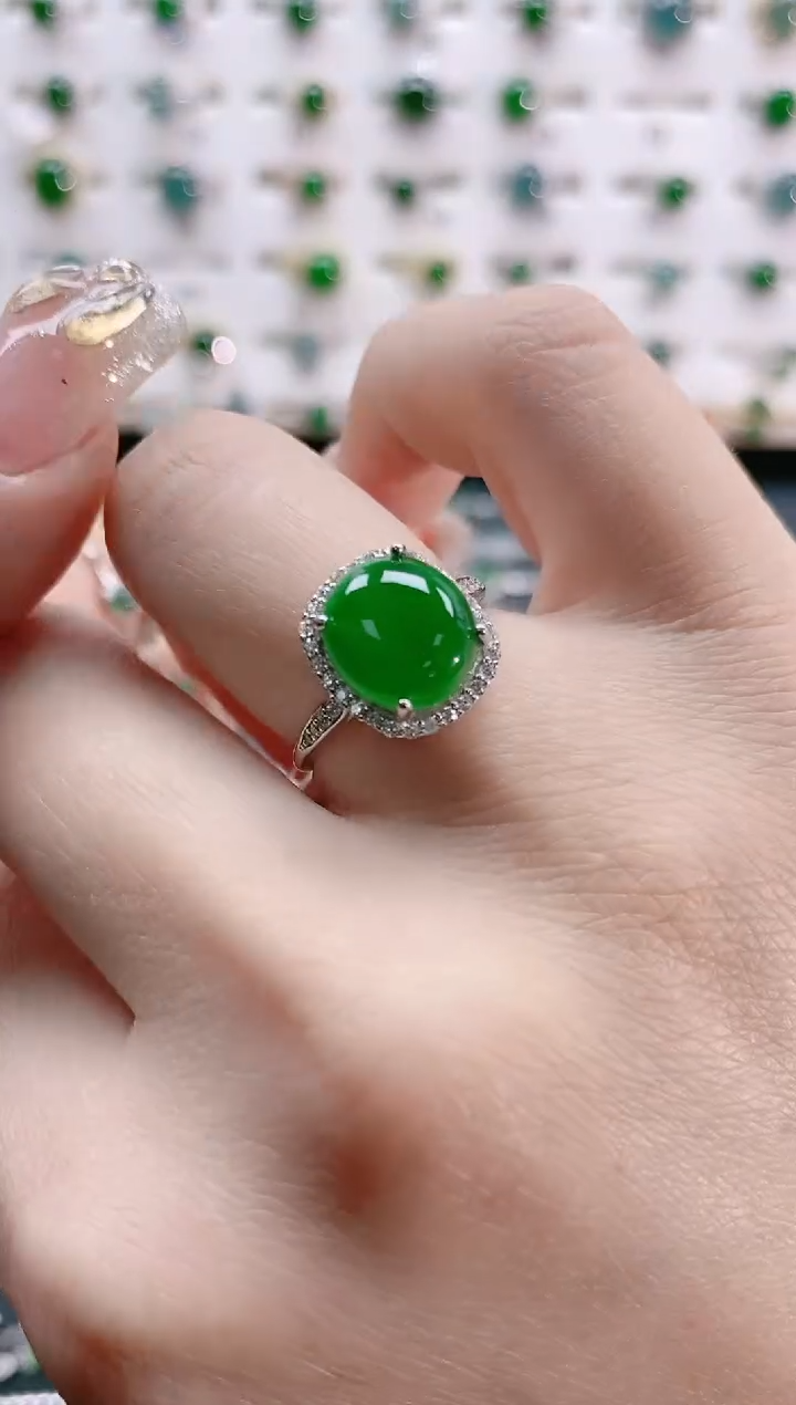 【闪购商品】翡翠戒指银S925镶嵌天然翡翠