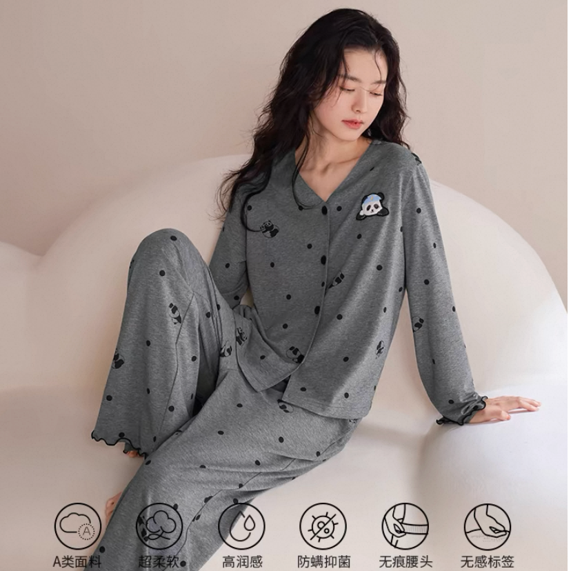 睡衣女春秋款纯棉长袖女款秋季加大码全棉家居服夏天薄款女士套装