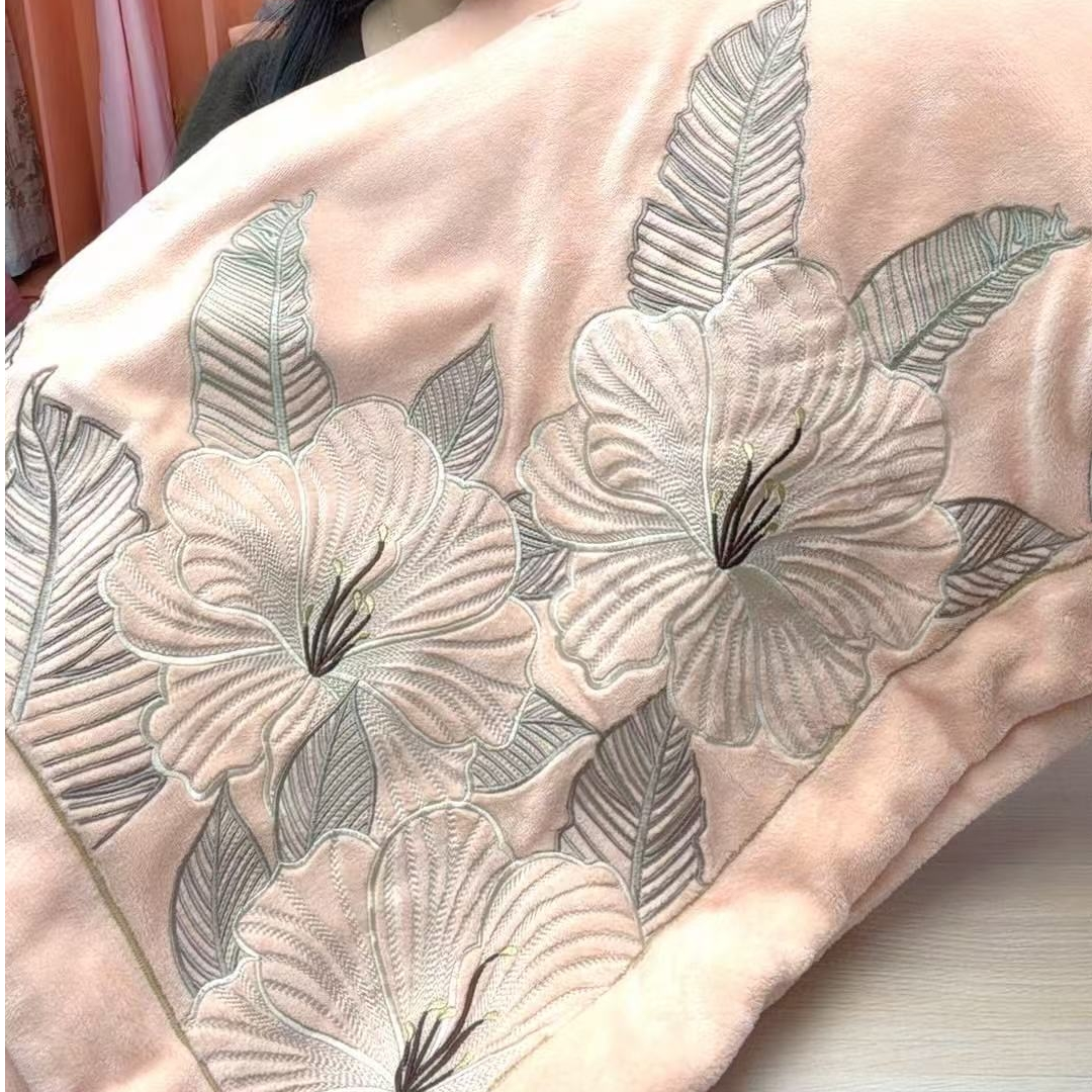 绣花加厚牛奶绒四件套刺绣牛奶绒被套大床单枕套4(如花似玉)橙