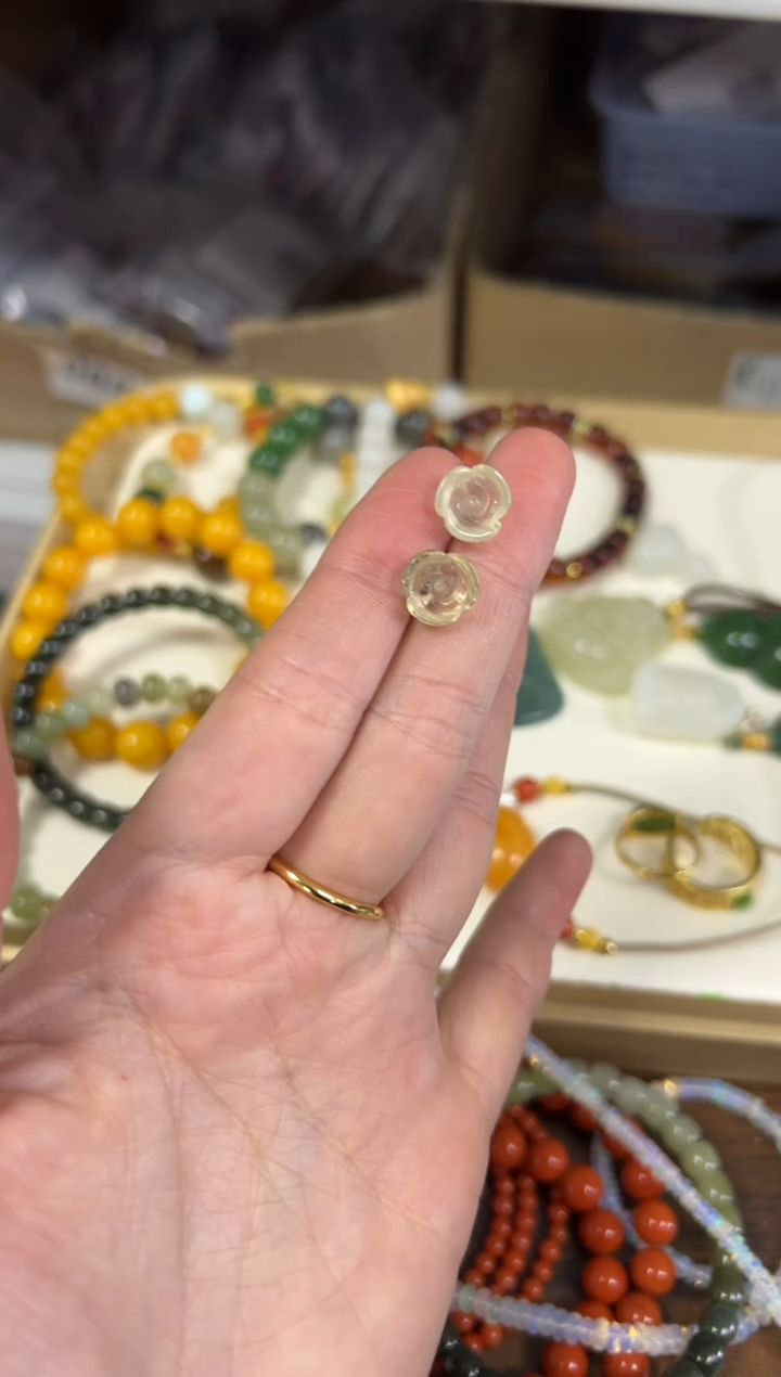 银S925镶嵌耳饰水晶黄水晶玫瑰花银镶嵌耳钉[60]