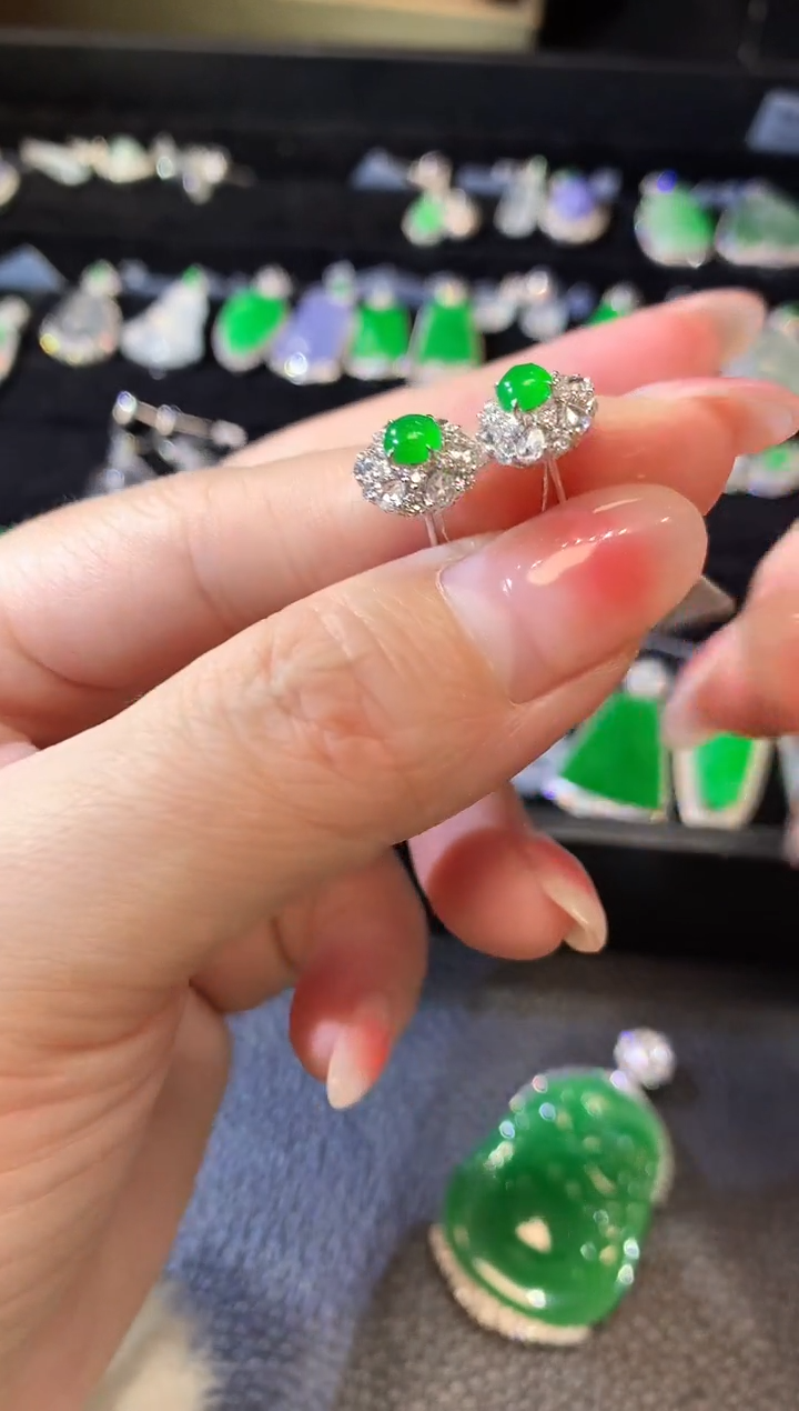 【闪购商品】翡翠耳饰18K金镶嵌F141 翡翠