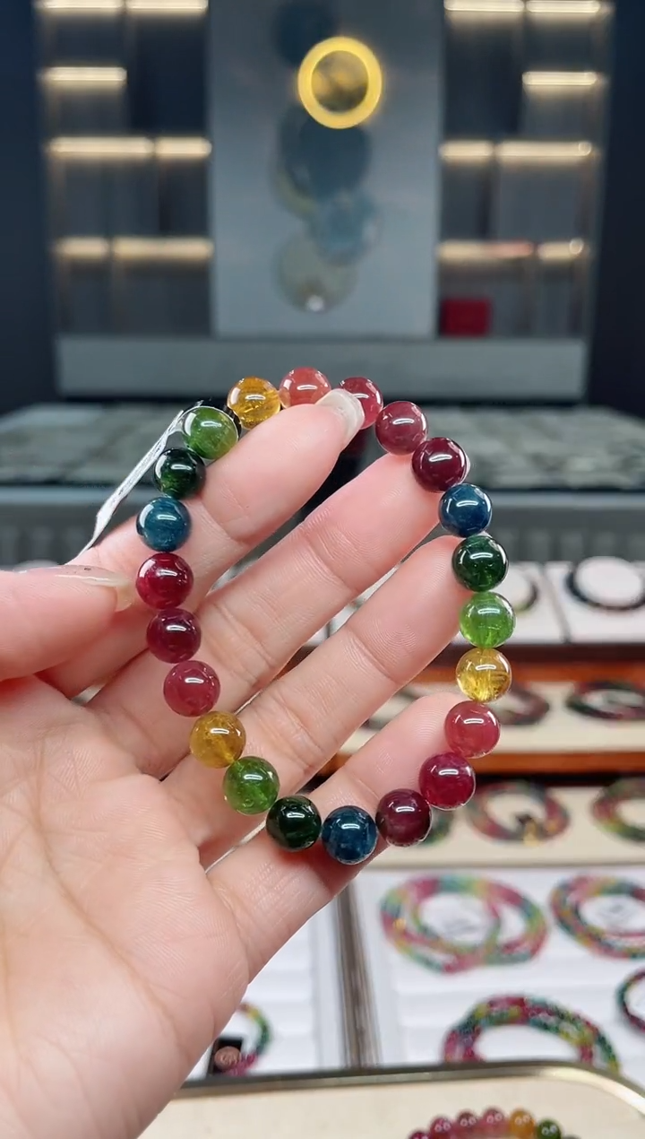 未镶嵌老矿碧玺彩虹单圈手串8mm+碧玺多样性发一条T