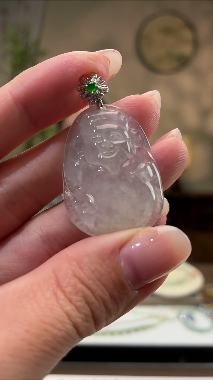 吊坠(不含链)18K金镶嵌翡翠财神