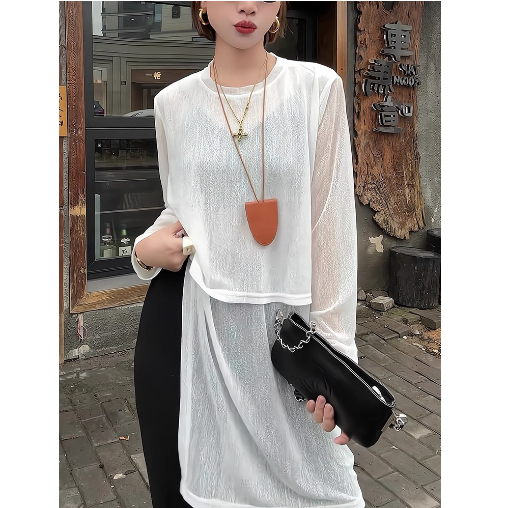 月月家/3902 夏季新款女装设计师款T恤女士休闲百搭时尚纯色防晒