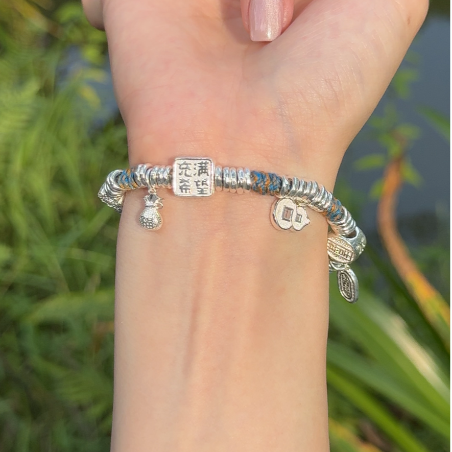 足银手链 【假一罚四】足银999.9福禄双全多元素银饰拼接手链128