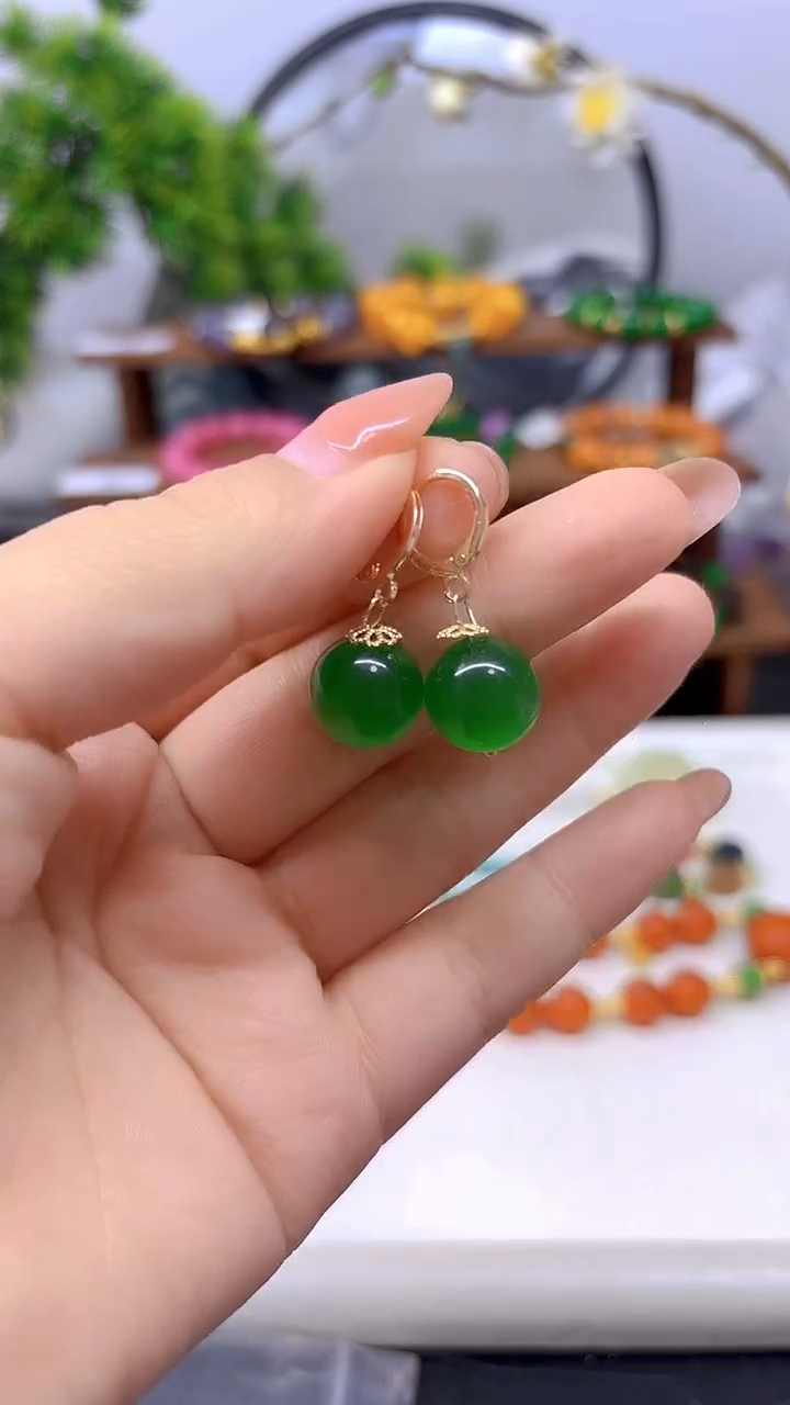 14K金镶嵌耳饰碧玺猫眼E608