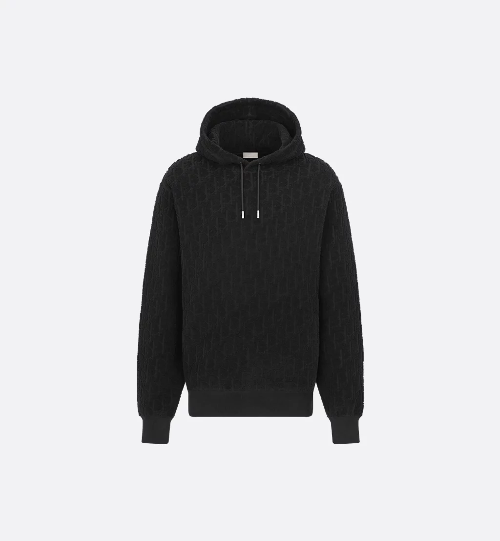 未使用 DIOR/迪奥 黑色棉质起绒面料 Oblique 印花连帽运动衫
