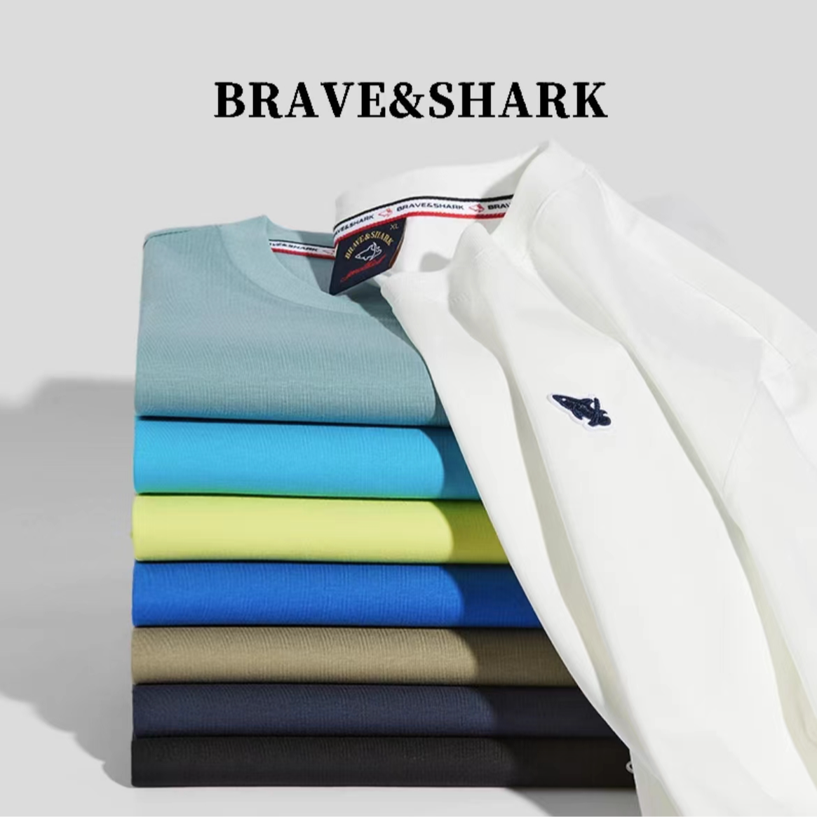 BRAVE&SHARK/勇士鲨鱼夏季多色基础款休闲百搭男士圆领T恤 5849