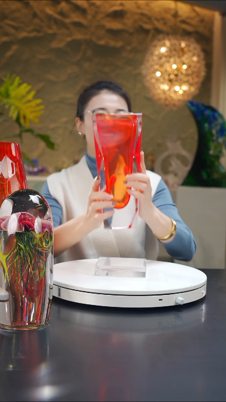 手工艺品琉璃法拉利红方形开口花器
