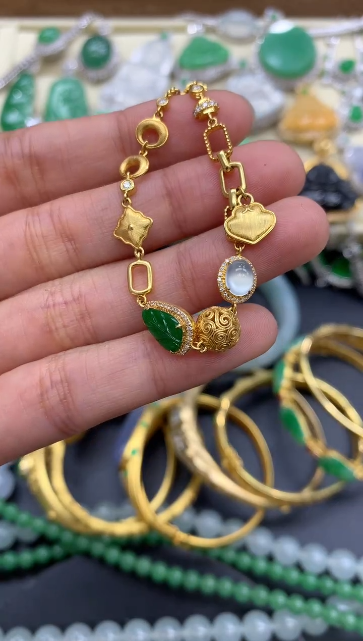 【闪购商品】翡翠手链18K金镶嵌408-中国好珍宝