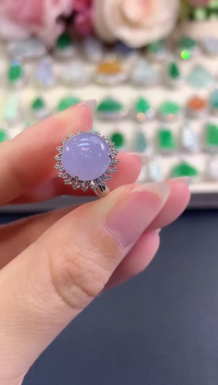 18K金镶嵌戒指翡翠b91紫货有色差