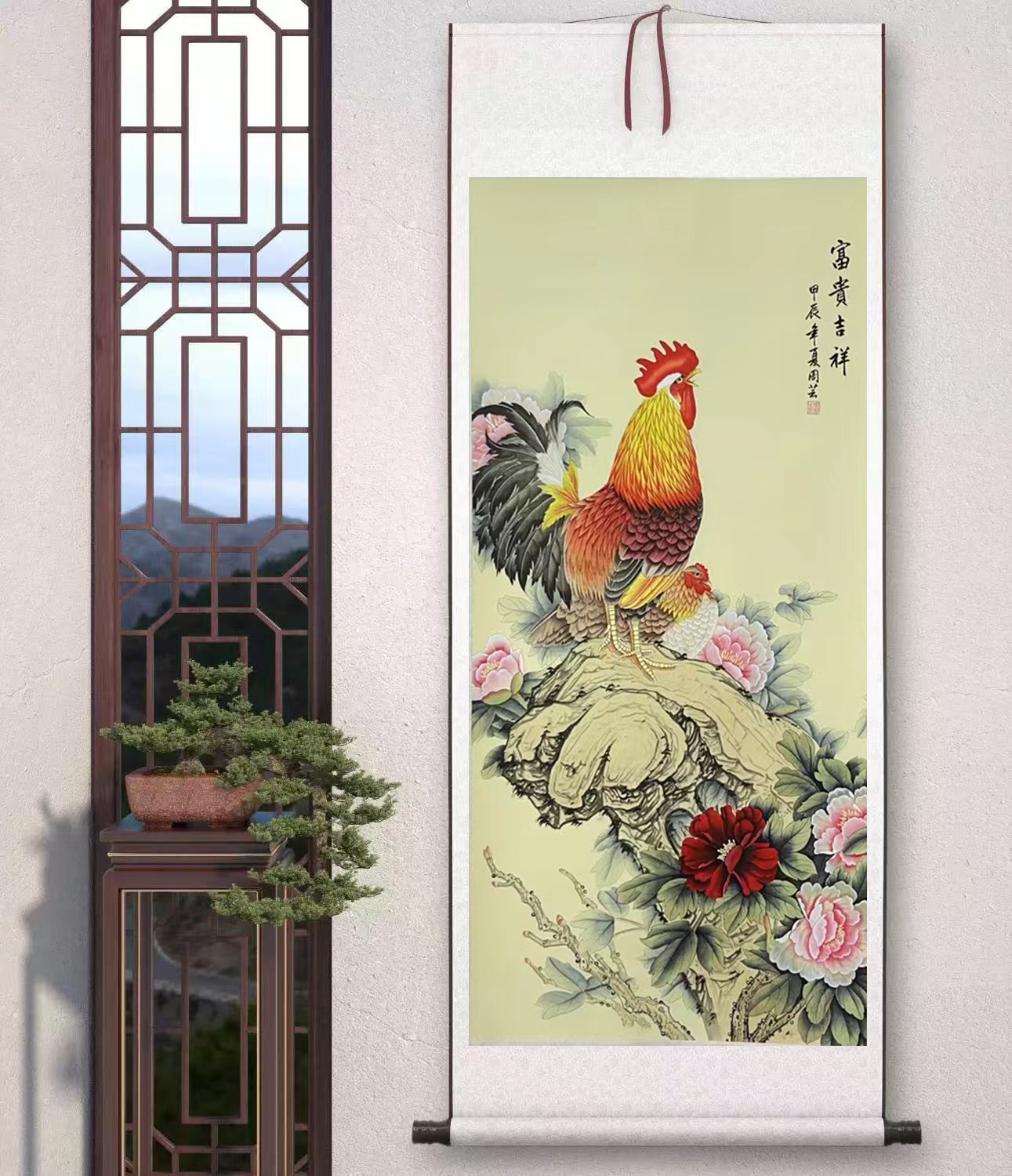 包邮《富贵吉祥》中堂玄关画走廊画办公装饰画卷画芯软轴装裱