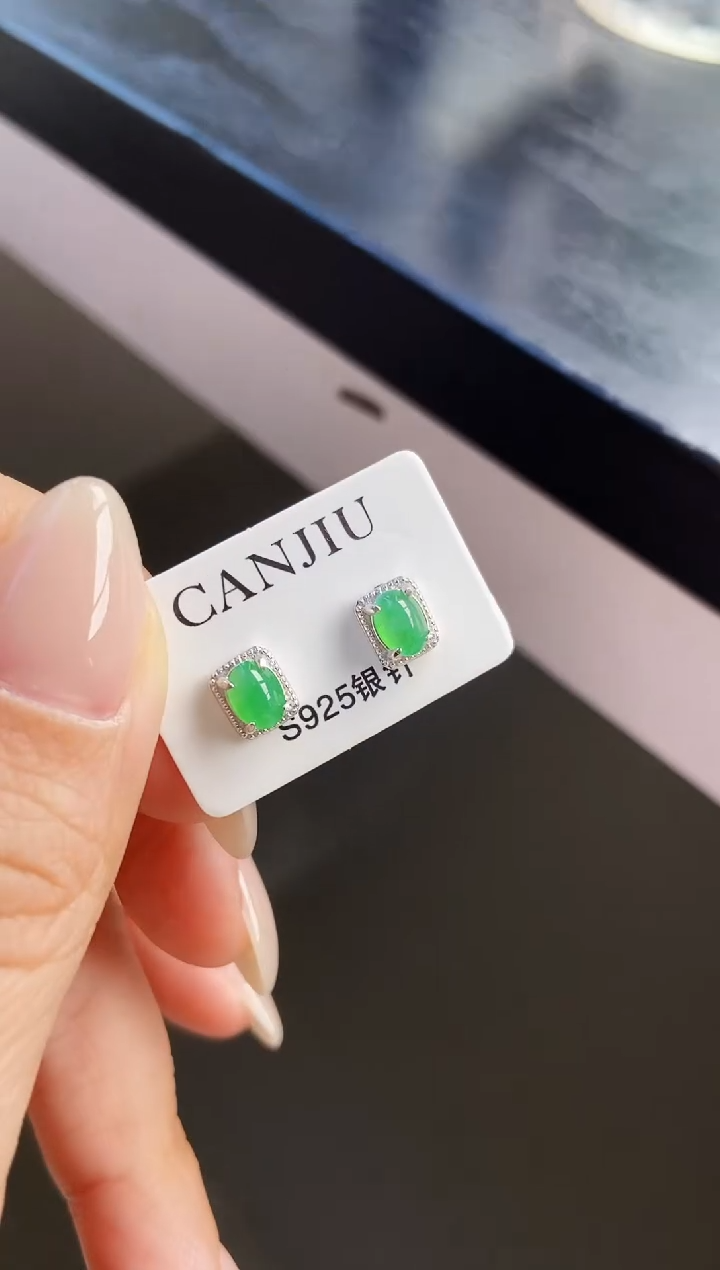 银S925镶嵌翡翠耳饰12