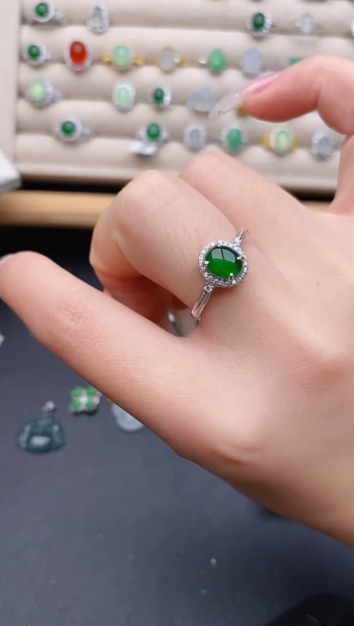 银S925镶嵌戒指翡翠0