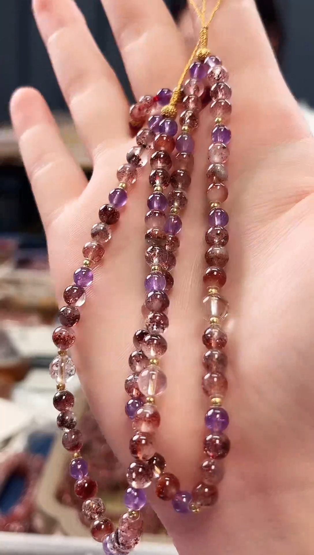 未镶嵌手串水晶金草莓超七手机链【多样性发一】