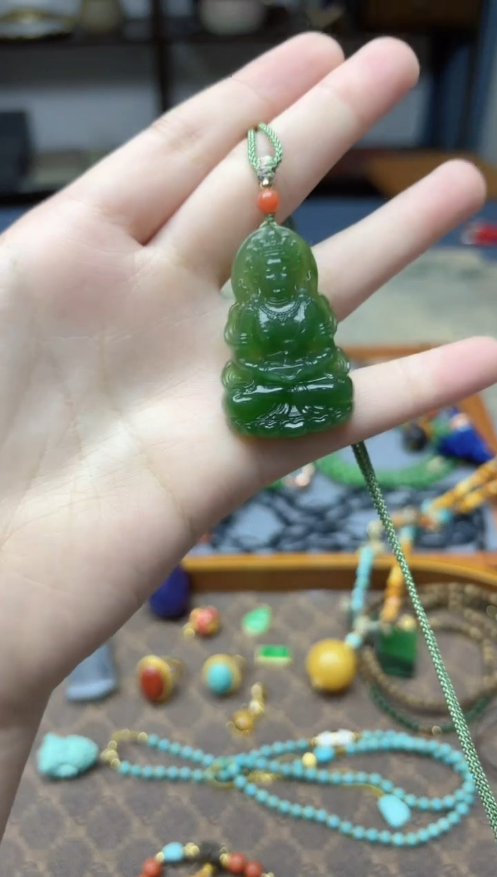 颈饰未镶嵌和田玉碧玉观音吊坠QC