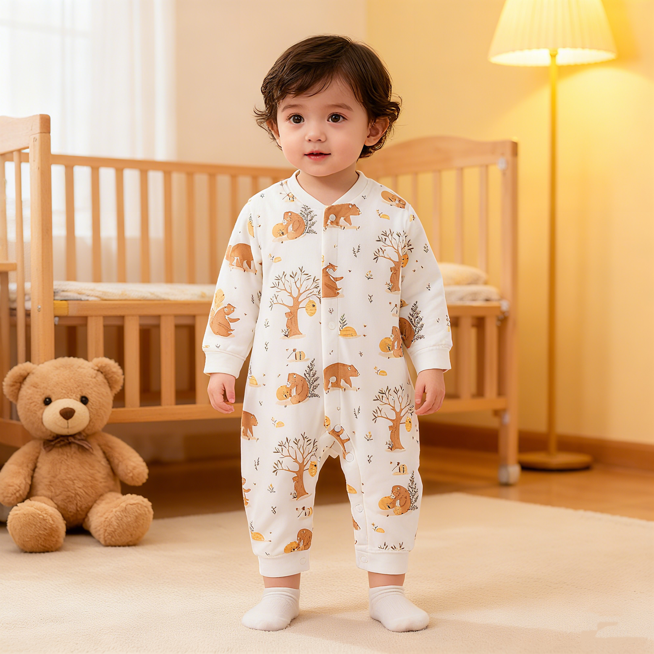 【可】婴儿夹棉连体衣春秋季宝宝薄棉长袖打底哈衣40克夹棉冬季婴