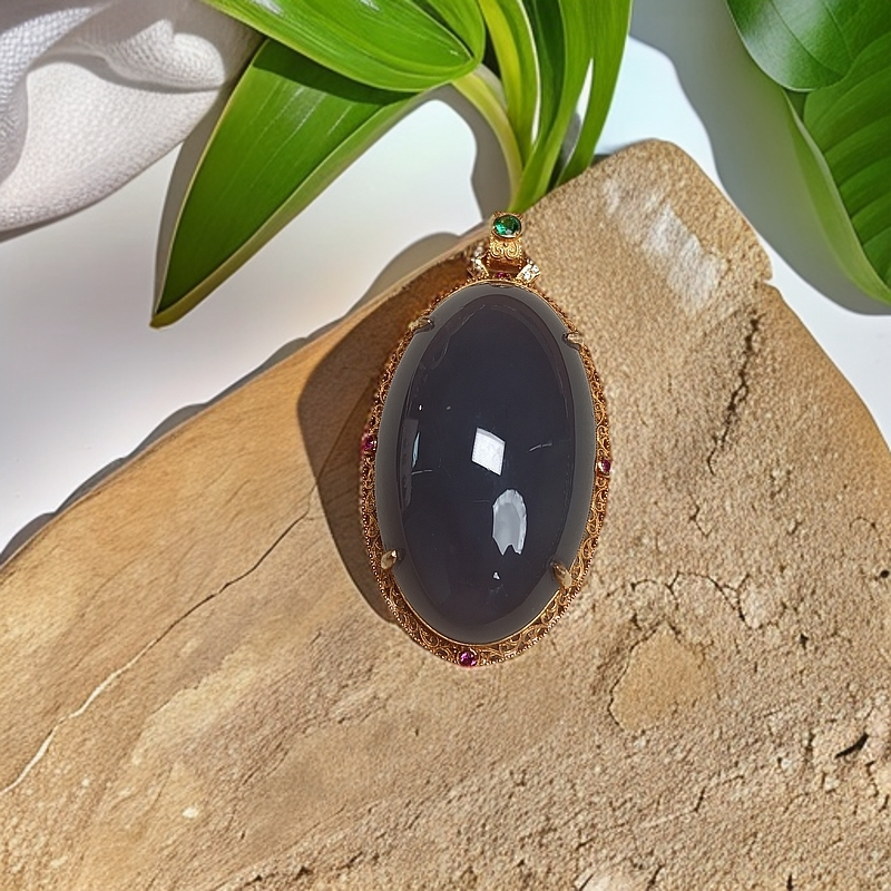 天然和田玉烟紫吊坠气质冰透