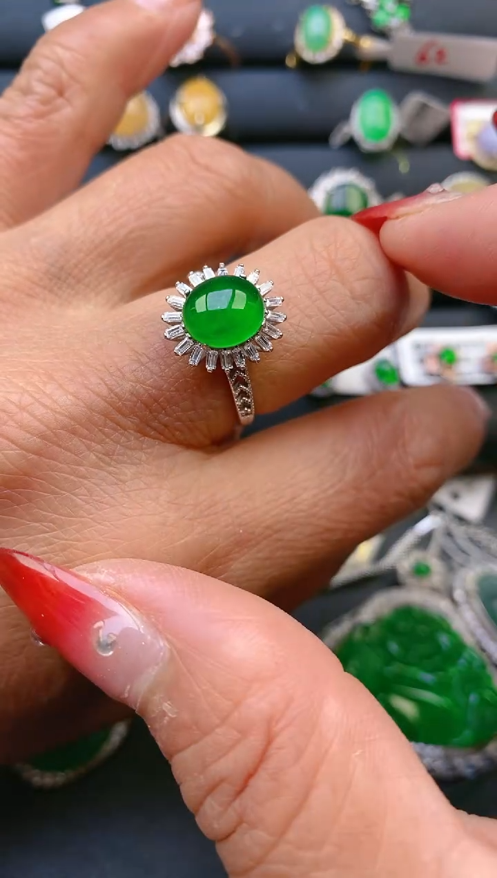 【闪购商品】翡翠戒指银S925镶嵌天然A货翡翠1