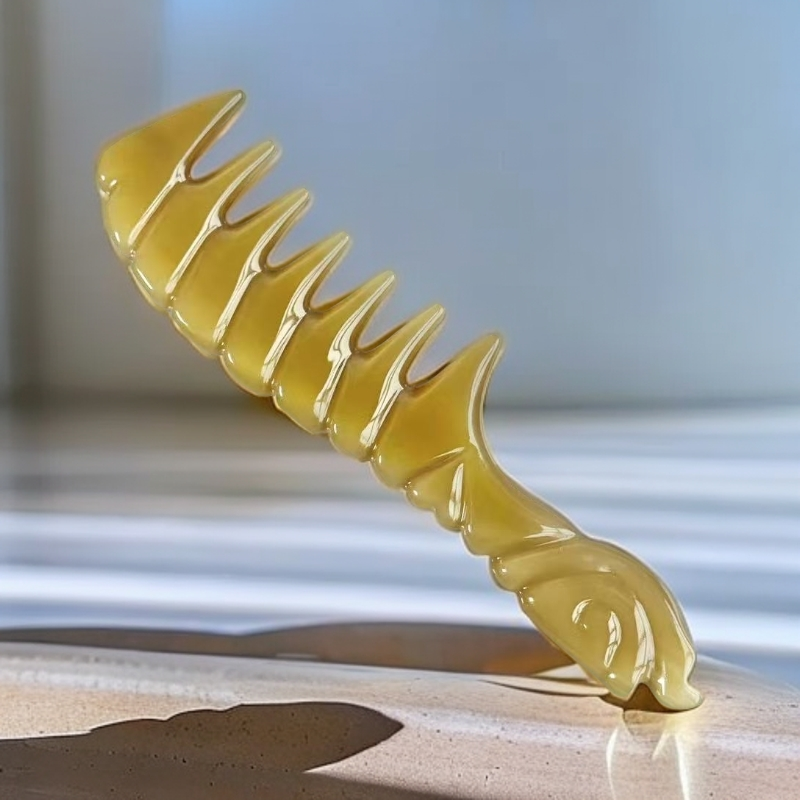 琦萱天然正品白牦牛角七齿梳子家用粗齿头部按摩防静电刻字礼品