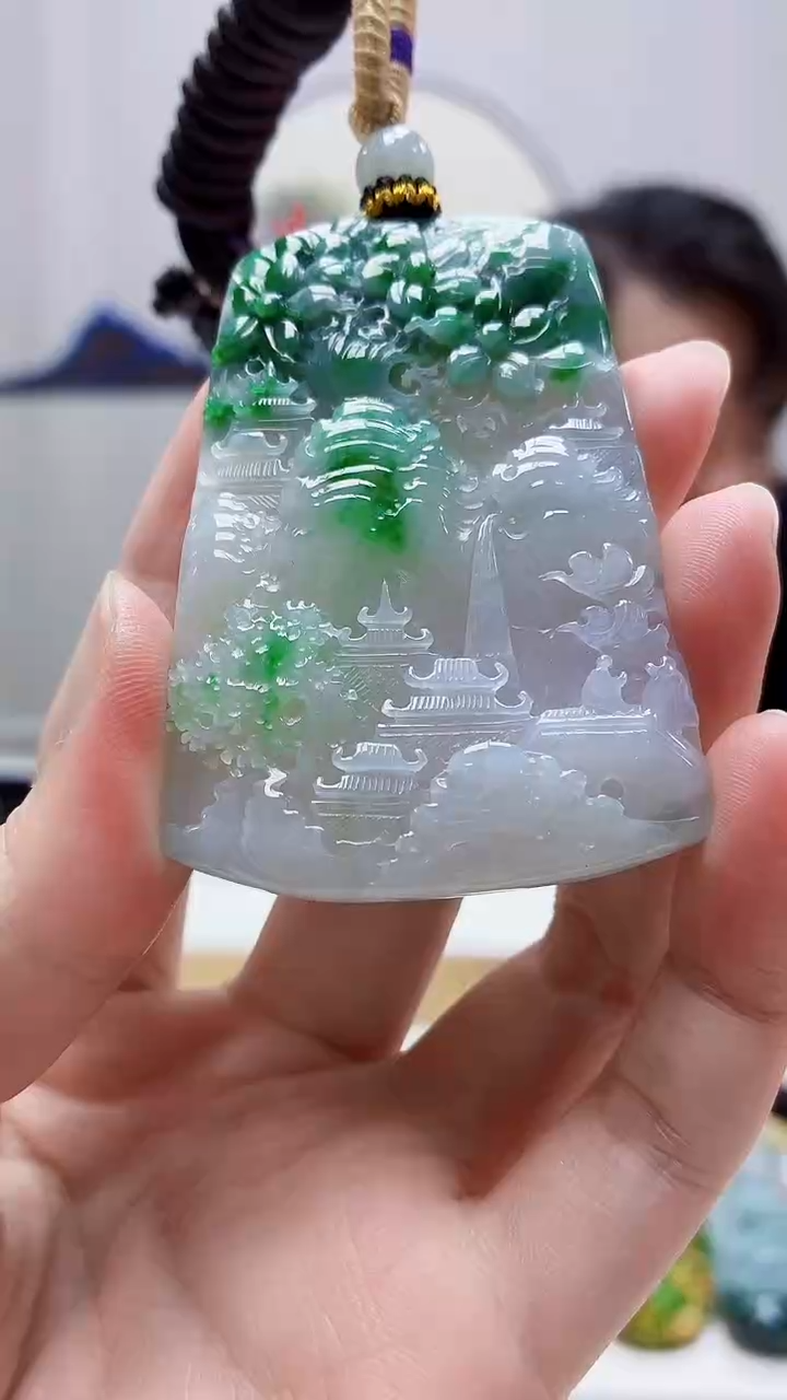 未镶嵌定制翡翠5060zm-毛货挂件山水98