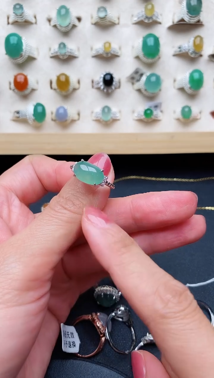 【闪购商品】翡翠戒指银S925镶嵌缅甸天然A货翡翠333   2-1