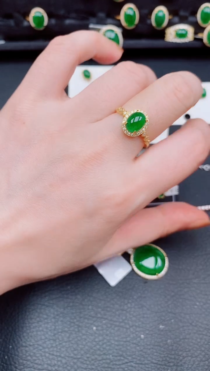 【闪购商品】翡翠戒指银S925镶嵌天然a货翡翠381