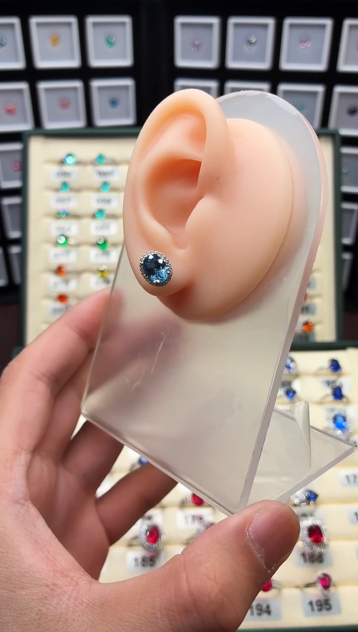 银S925镶嵌耳钉海蓝宝石1