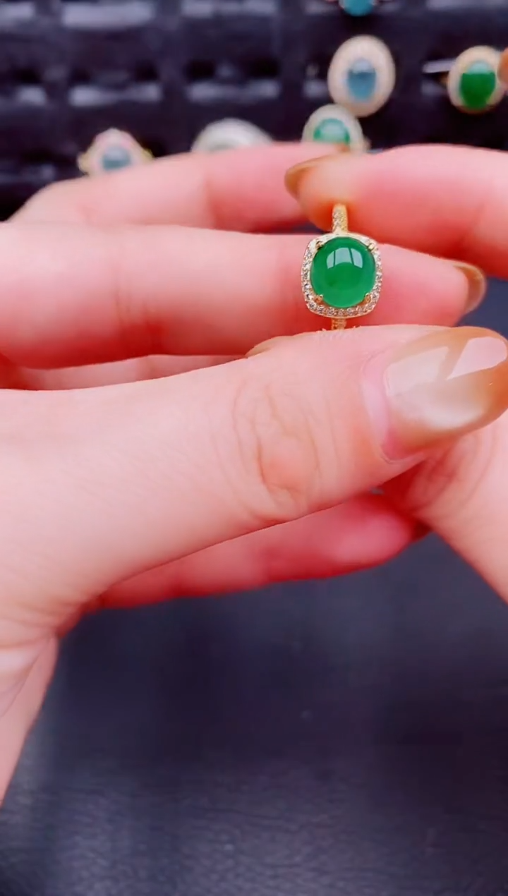 【闪购商品】翡翠戒指银S925镶嵌天然a货翡翠1016