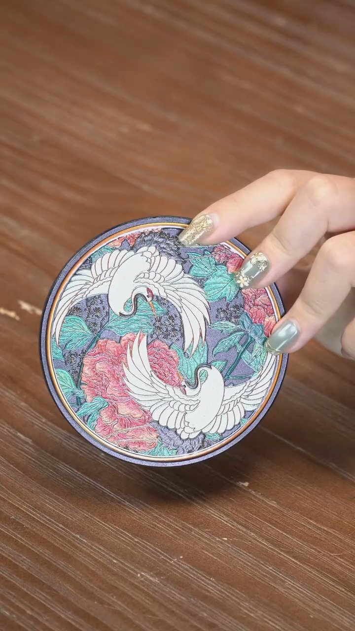 壹藏贰宝鹤戏牡丹杯垫一片