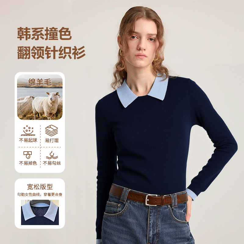 MaxMLmL 韩系撞色翻领袖口设计感针织毛衣M2508014