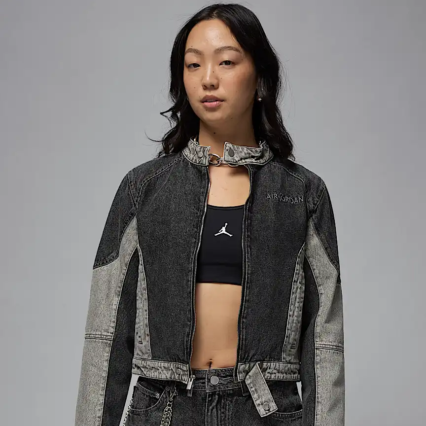 NIKE耐克AIRJORDAN时尚立领夹克外套女款黑青色HF9426-010欧若风