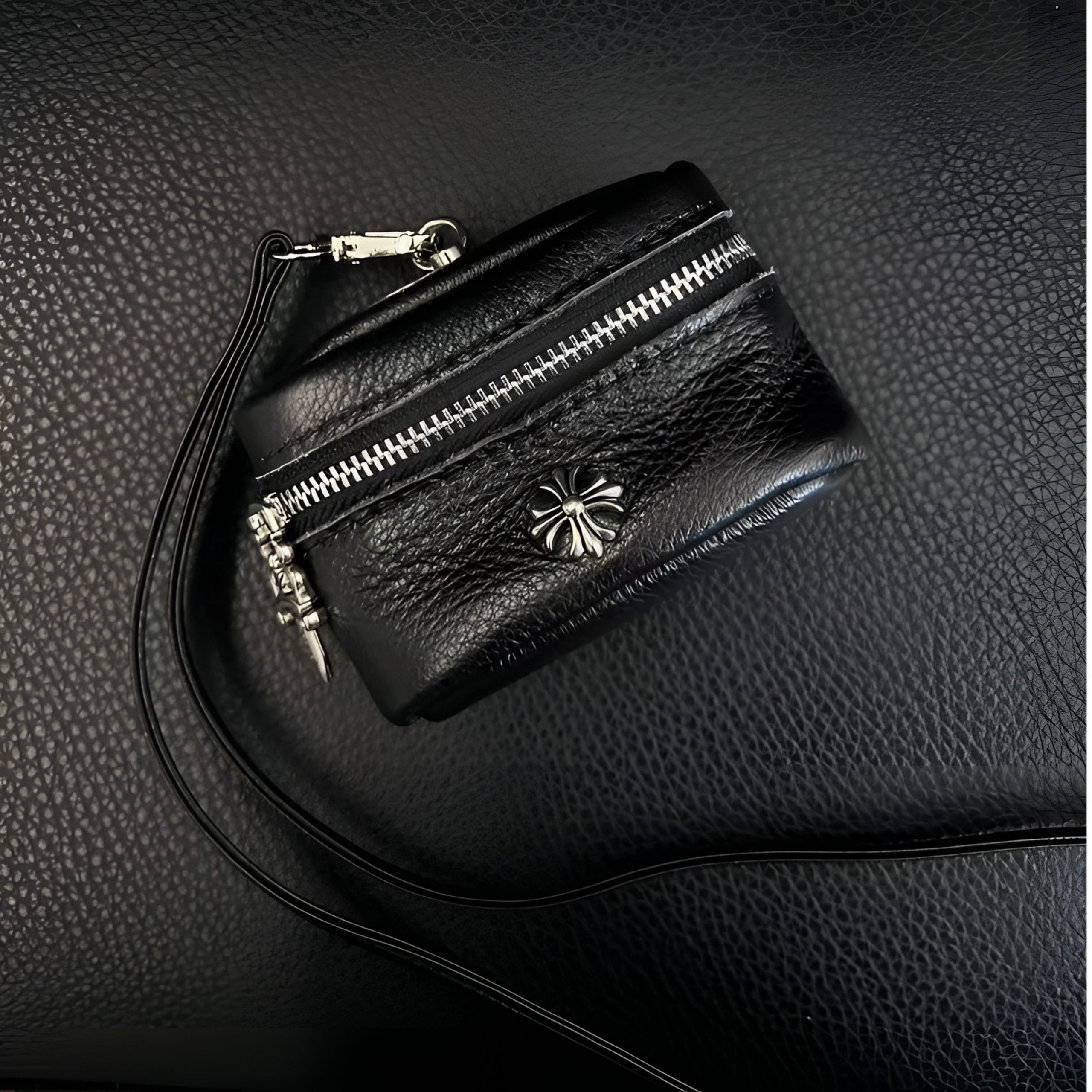 耳机钥匙包复古黑色牛皮包BB31