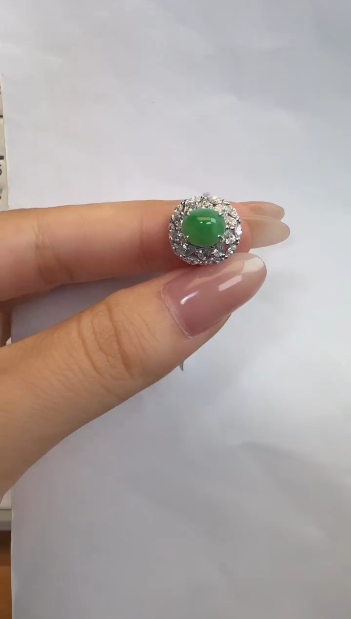 银S925镶嵌戒指翡翠925银镶A货翡翠戒指