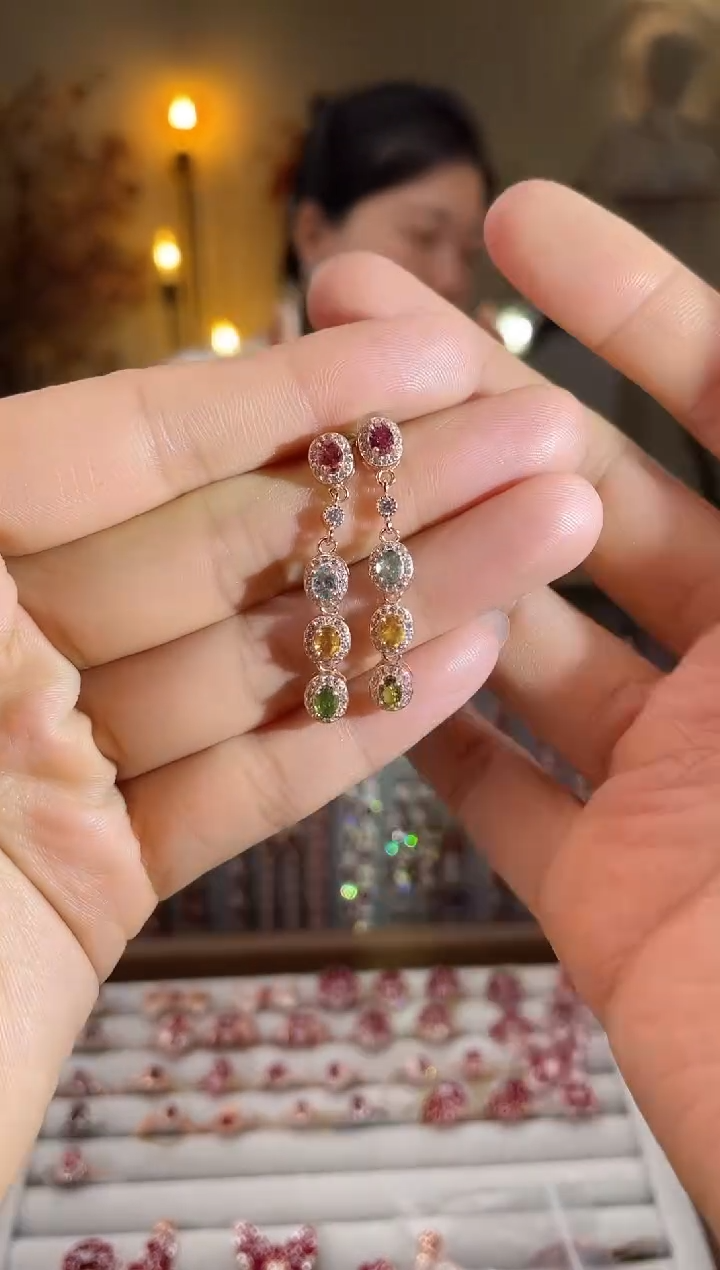 银S925镶嵌耳饰碧玺耳饰