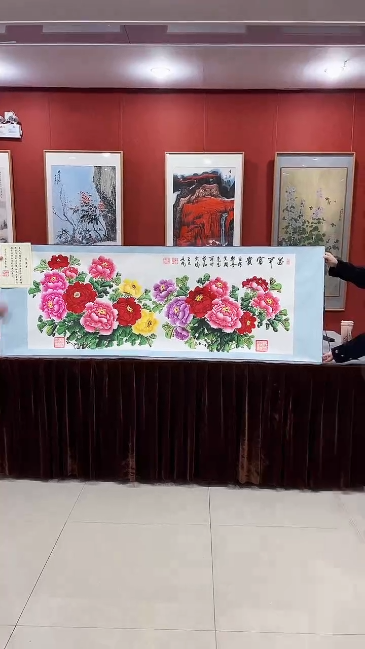 【闪购商品】国画小六尺最新款牡丹70*200厘米卷轴装裱