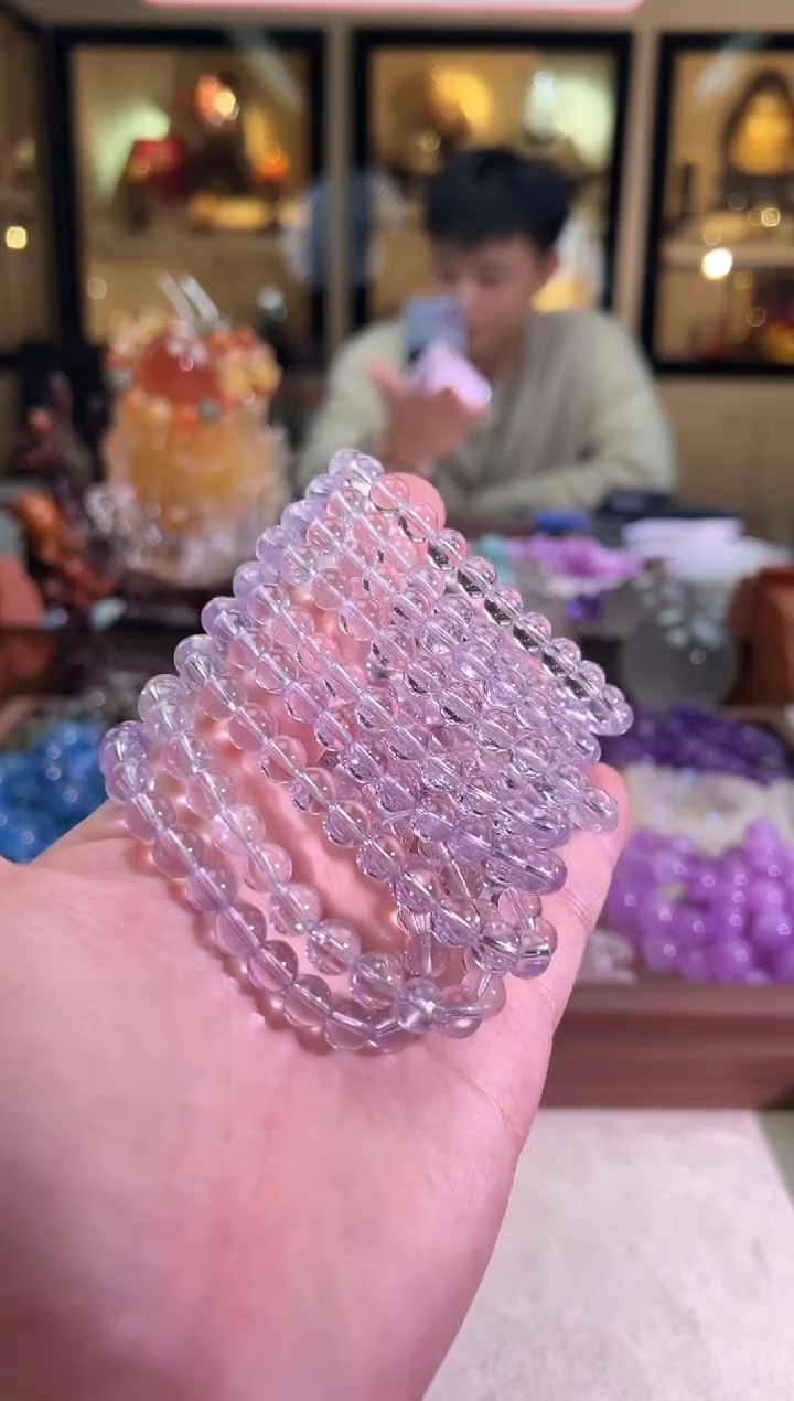 未镶嵌手链水晶7.6mm+全净玻利维亚紫水（多样性发一）