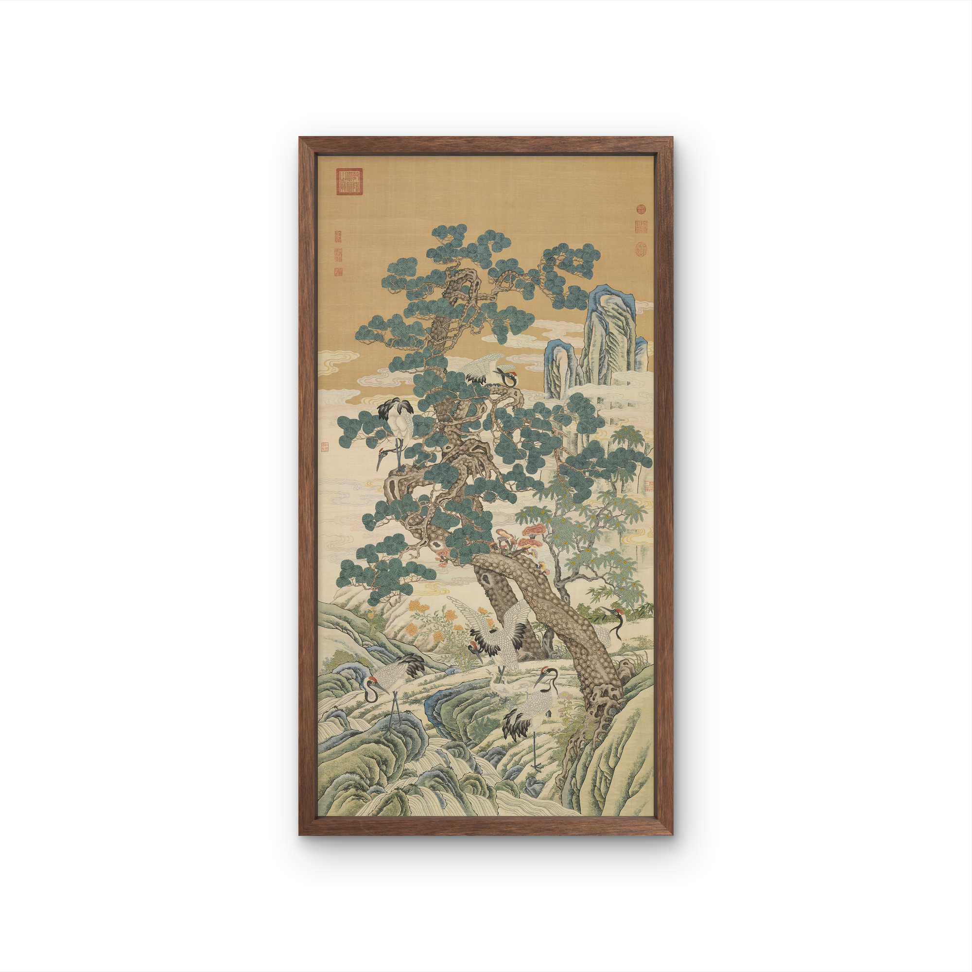 9336-30*55松鹤图中式装饰画木框玄关书房茶室客厅挂画