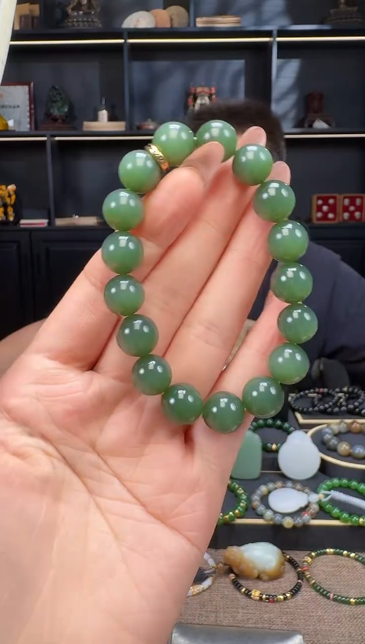 颈饰未镶嵌和田玉寻**鸡12mm粉青手串  藏物系列
