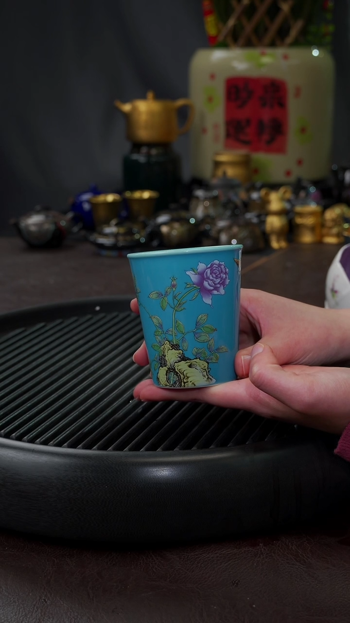 【闪购商品】杯【宜景窑松石蓝】手绘可乐杯