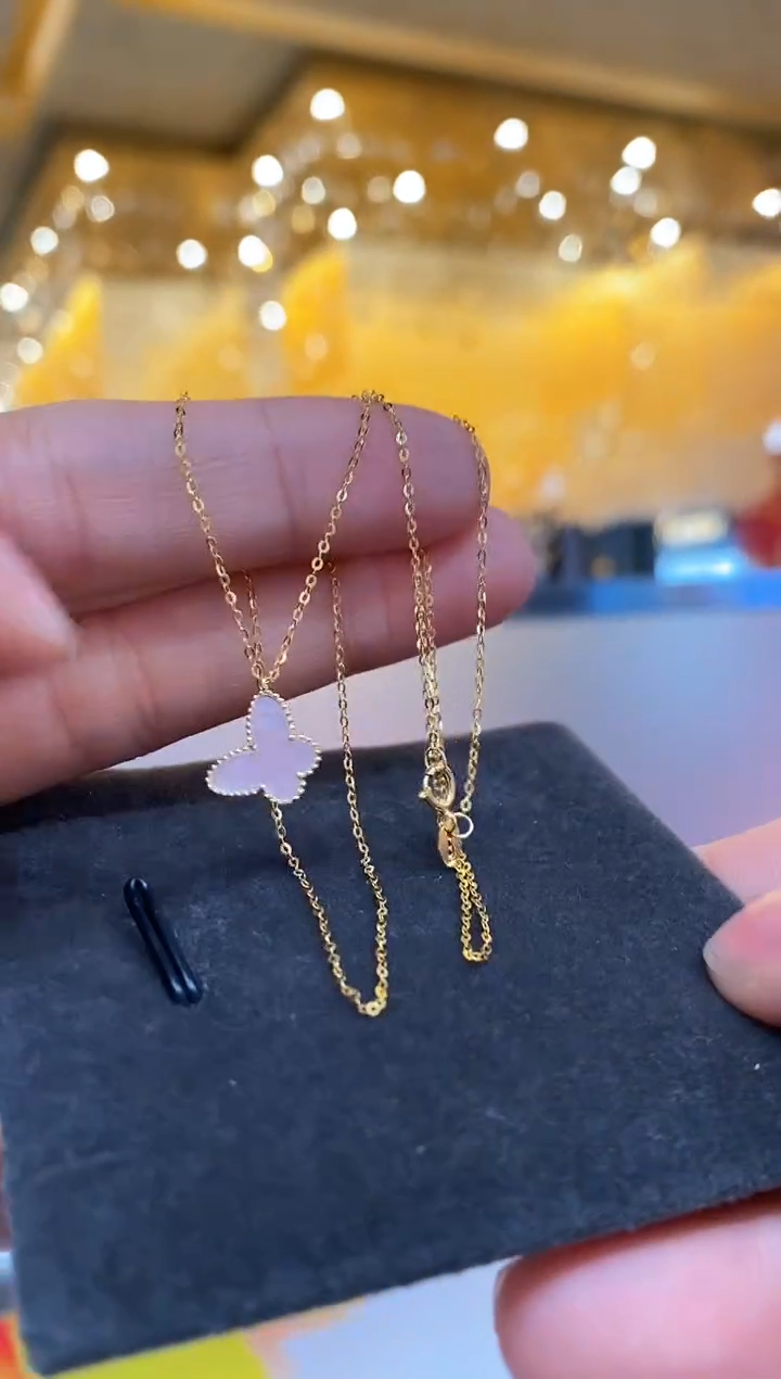 【闪购商品】贝壳（贝母）项链18K金镶嵌小蝴蝶项链（K黄）