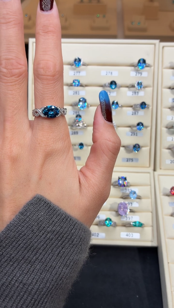 银S925镶嵌戒圈海蓝宝石0000