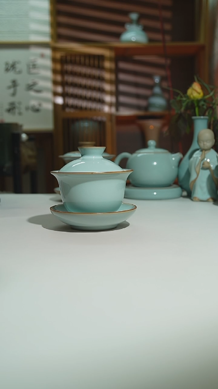 珑匠天青玉兰盖碗二级