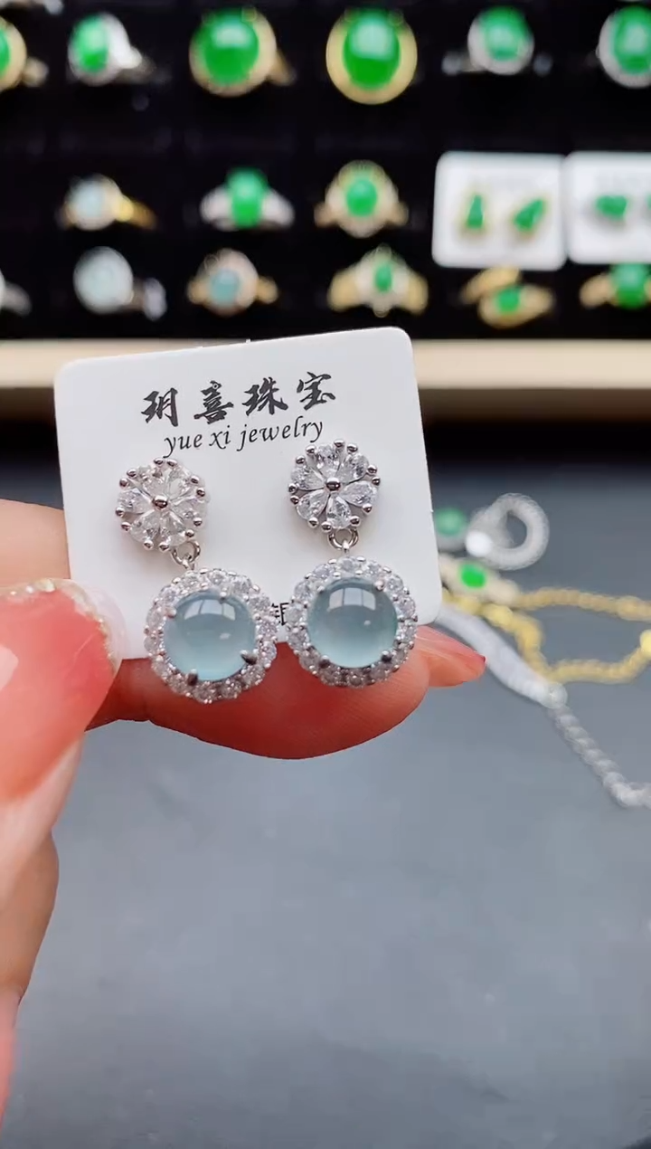 【闪购商品】翡翠耳饰银S925镶嵌806060