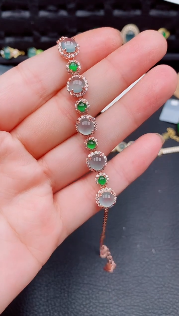 【闪购商品】翡翠手链银S925镶嵌天然a货翡翠746