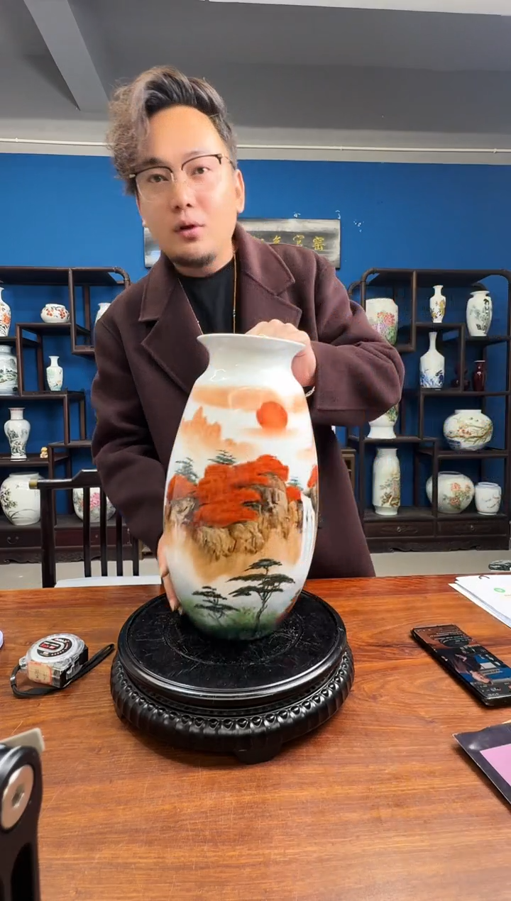 摆件陶红色官窑流水-28