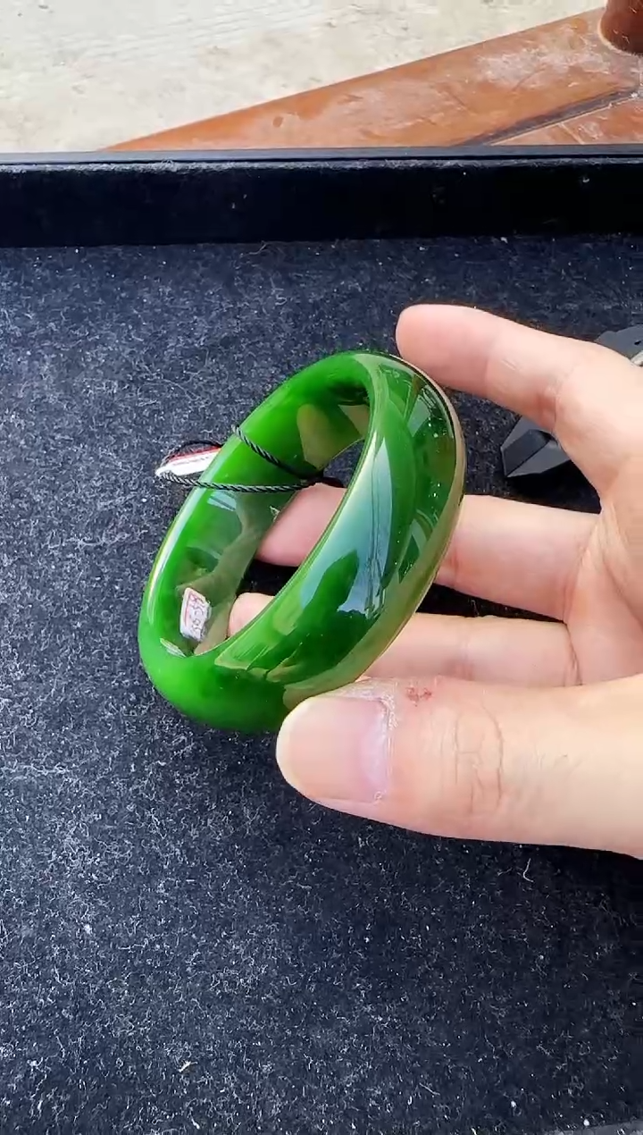 和田玉（碧玉）未镶嵌手镯七号矿宽版卡58+