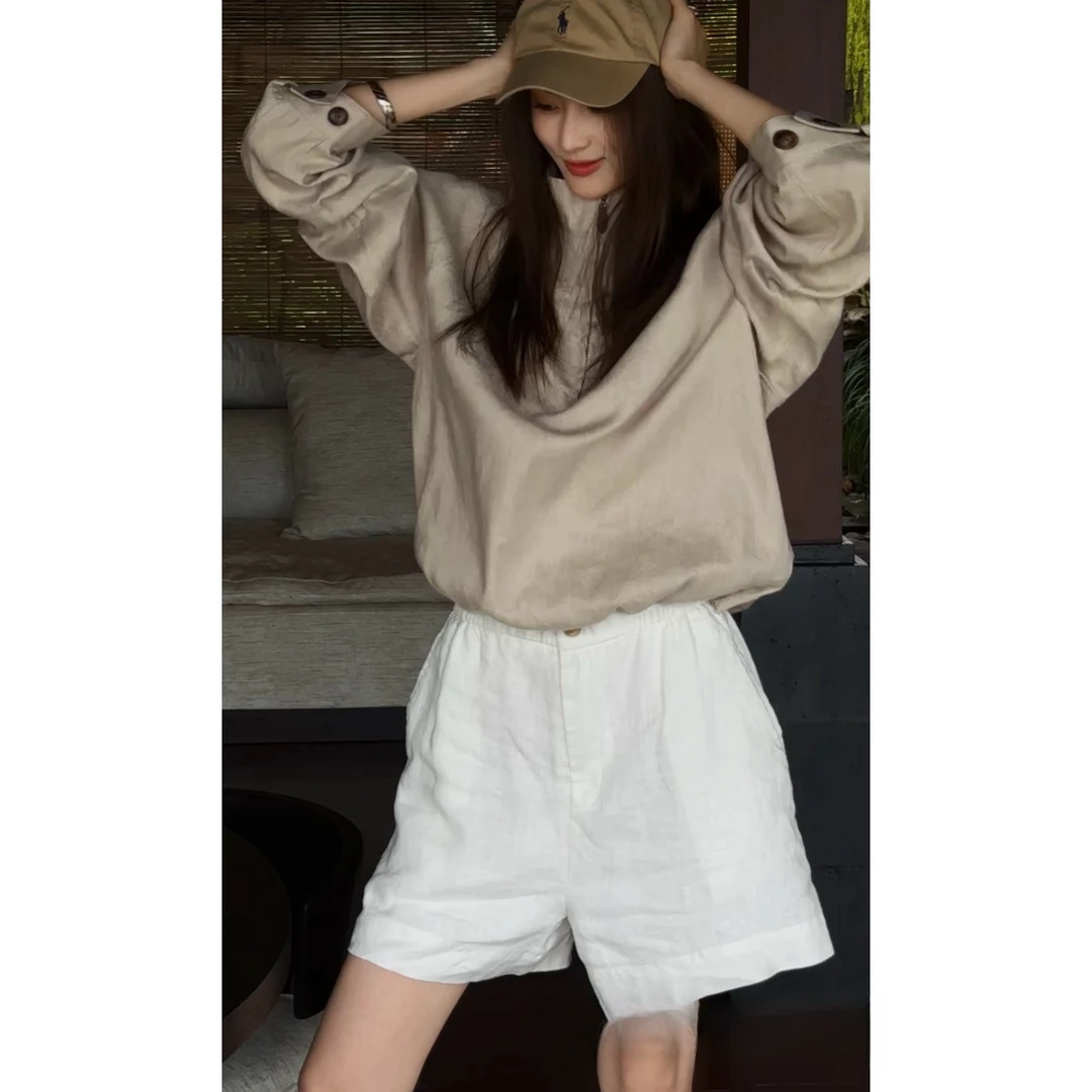 修身显瘦老钱风半拉链杏色外套汉服立领上衣气质简约时尚小众设计